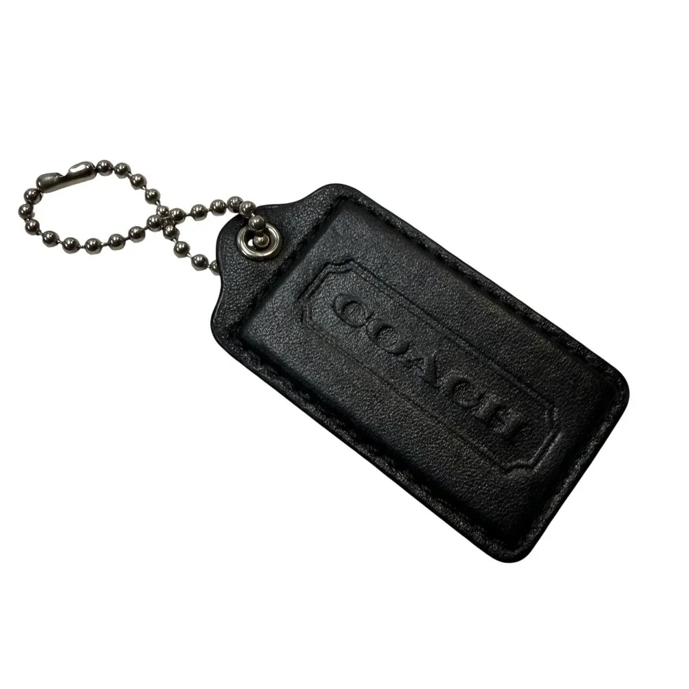 Authentic Coach Black Leather Replacement Hangtag with Silver Ball Chain Logo